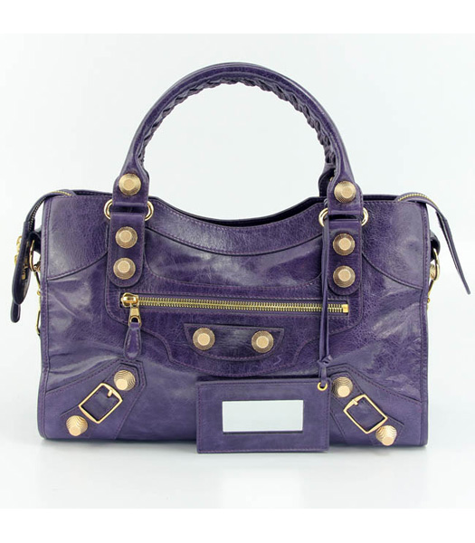 Balenciaga Motorcycle City Bag in pelle viola Blue Oil (Oro